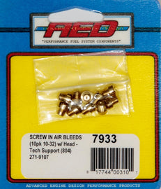ADVANCED ENGINE DESIGN 7933 10-32 Screw-In Air Bleed (10pk) w/Head