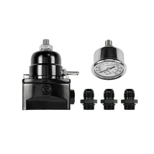 Load image into Gallery viewer, ACES FUEL INJECTION AF2018G ACES Fuel Injection AF2018G Fuel Pressure Regulator with Gauge, 40-75 PSI, In-Line, 6 AN Female Fittings, NPT Port, Black Anodized for Gas, E85, and Methanol