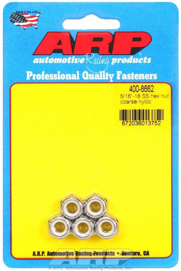 ARP 400-8662 S/S Hex Nyloc Nuts 5/16-18 (5)