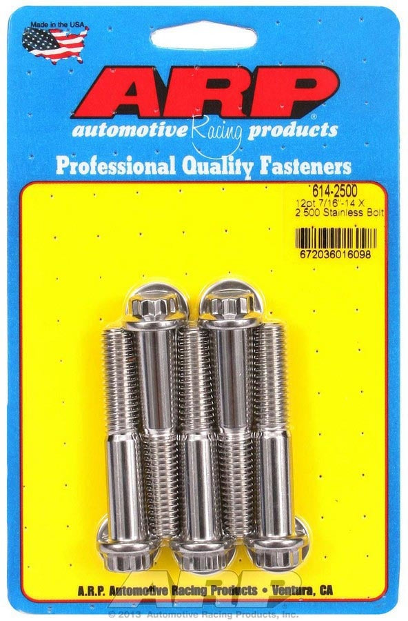 ARP 614-2500 S/S Bolt Kit - 12pt. (5) 7/16-14 x 2.500