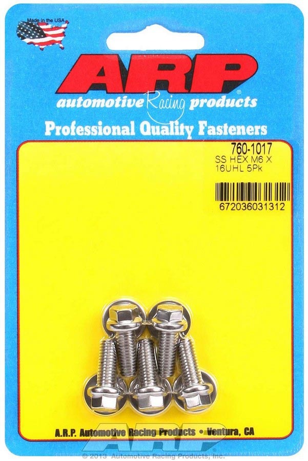 ARP 760-1017 S/S Bolt Kit - 6pt. (5) 6mm x 1.00 x 16mm