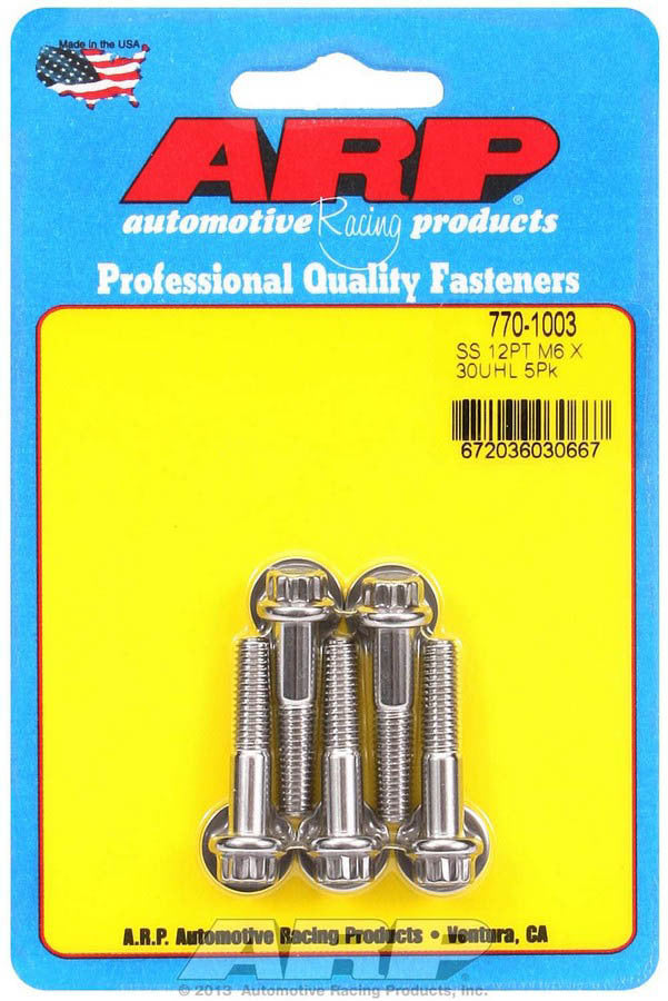 ARP 770-1003 S/S Bolt Kit - 12pt. (5) 6mm x 1.00 x 30