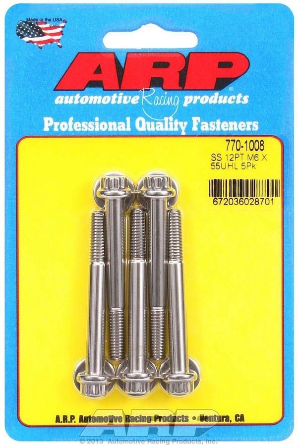 ARP 770-1008 S/S Bolt Kit - 12pt. (5) 6mm x 1.00 x 55mm