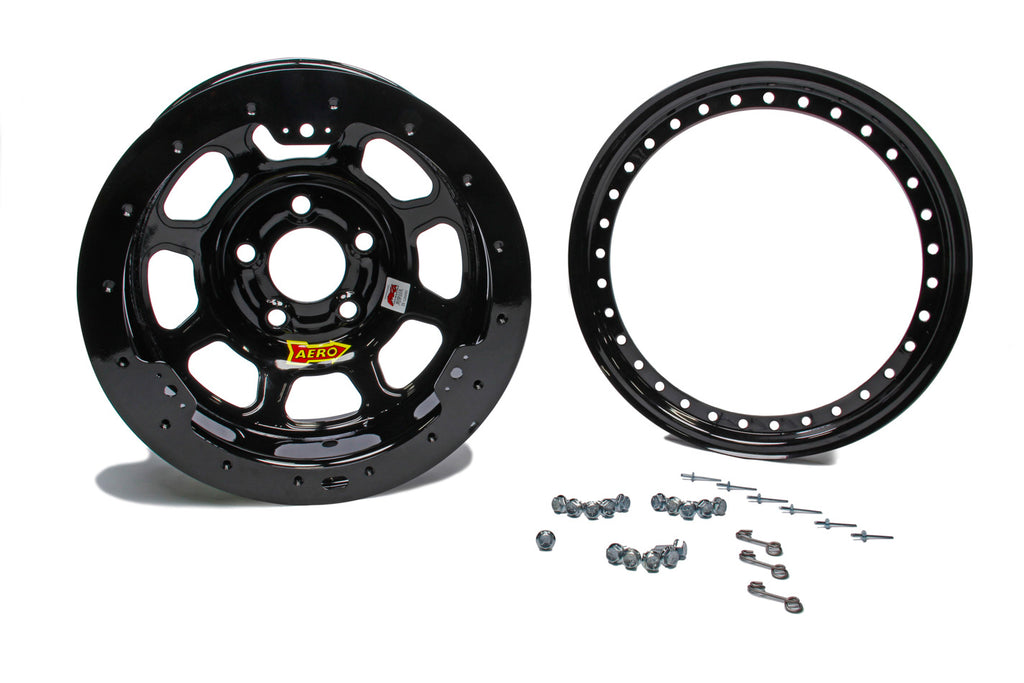AERO RACE WHEELS 53-104730B 15x10 3in 4.75 Black Beadlock