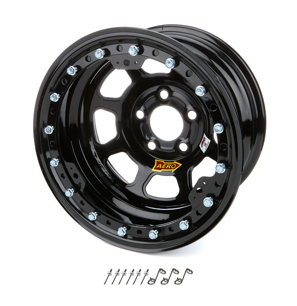 AERO RACE WHEELS 53-185010B Wheel 15x8 1in B/S Black w/ Black Ring