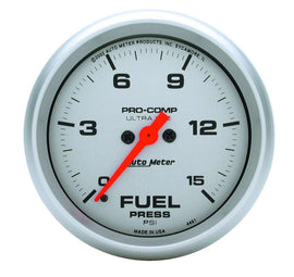 AUTOMETER 4461 Autometer Ultra Lite 2 5/8 Inch Fuel Pressure Gauge - 0-15 psi Electric Analog with Silver Face