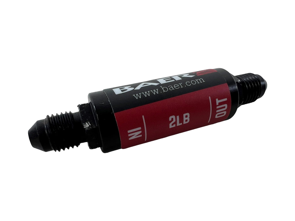 BAER BRAKES 6805147 Baer Brakes Residual Pressure Valve 2 lb with 3 AN Male Inlet and Outlet, Aluminum Black Anodized