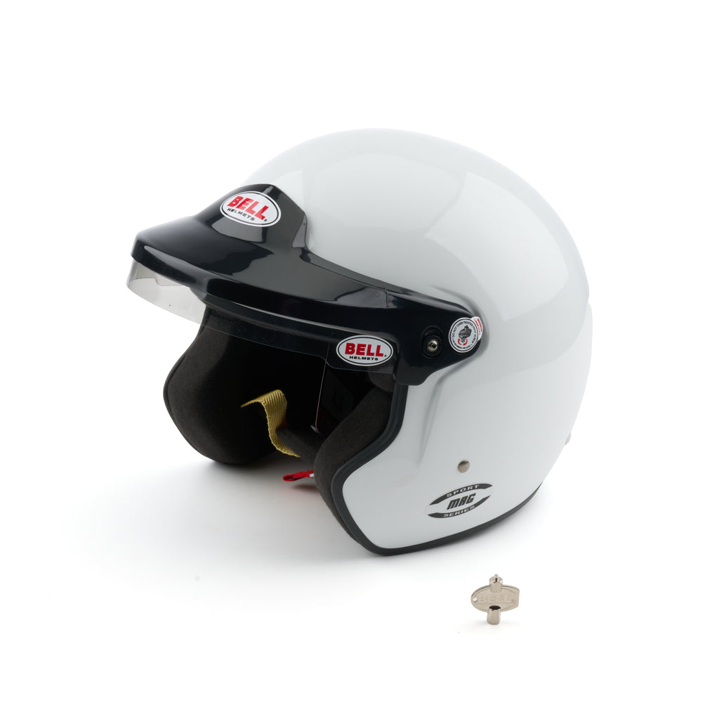 BELL HELMETS 1435A65 Bell Helmets MAG 1435A65 Open Face Snell SA2025 Helmet - 2X-Large White with Head and Neck Support Ready