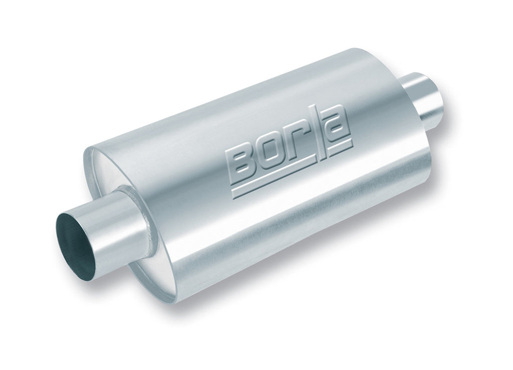 BORLA 40347 BORLA ProXS Universal Muffler Oval 2 Inch Center Inlet & Outlet - Stainless Steel, 14 x 4 x 9.5 inches