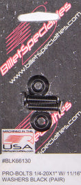 BILLET SPECIALTIES BLK66130 1/4-20 x 1in SS Bolts Black Pair