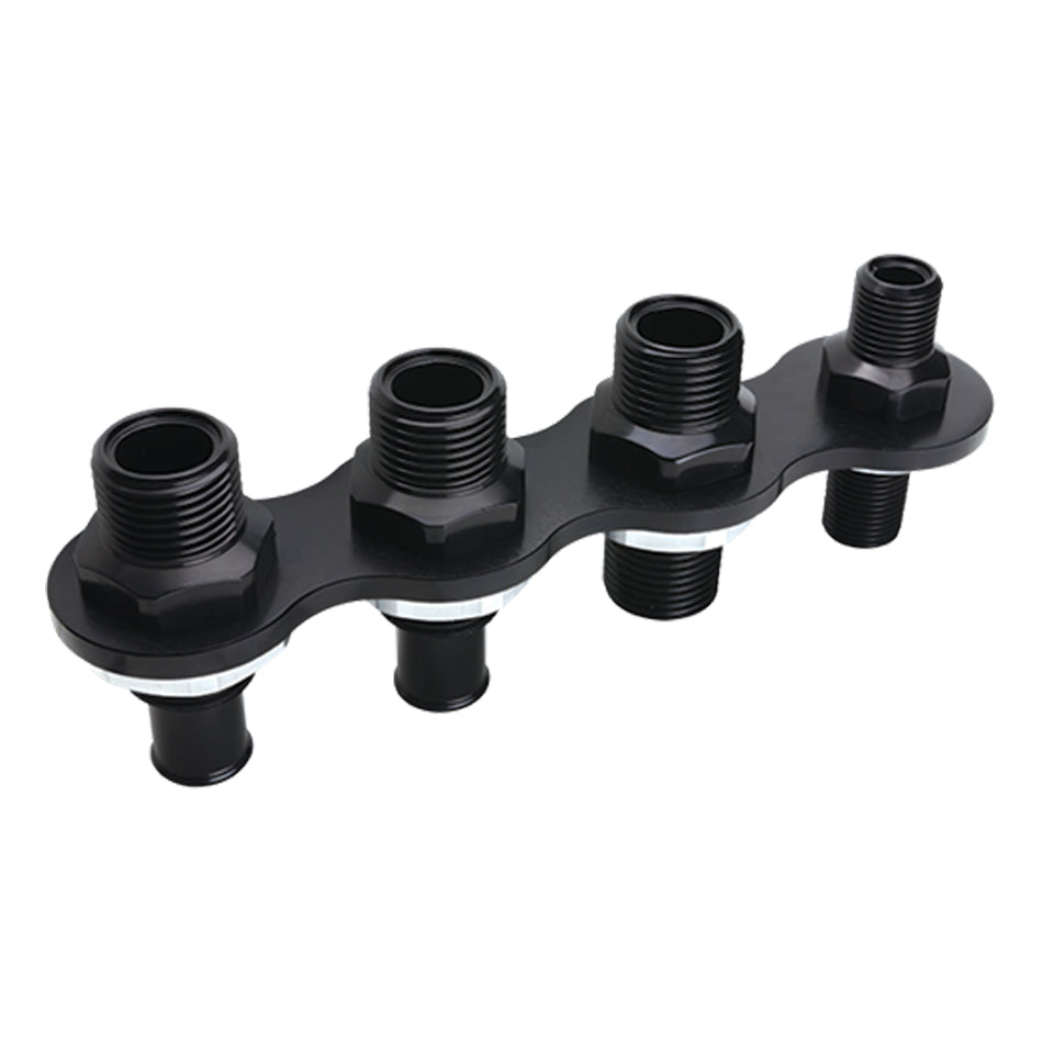BILLET SPECIALTIES BLK66935 A/C & Heat Bulkhead Inli ne Push On 4-Port Black