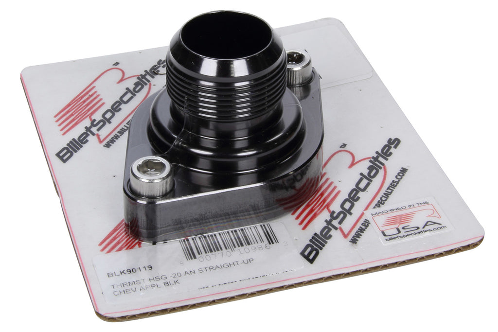 BILLET SPECIALTIES BLK90119 Thermostat Housing -20AN Straight Up Chevy Black