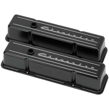 Load image into Gallery viewer, BILLET SPECIALTIES BLK95223 SBC Tall Valve Covers Chevrolet Script Black