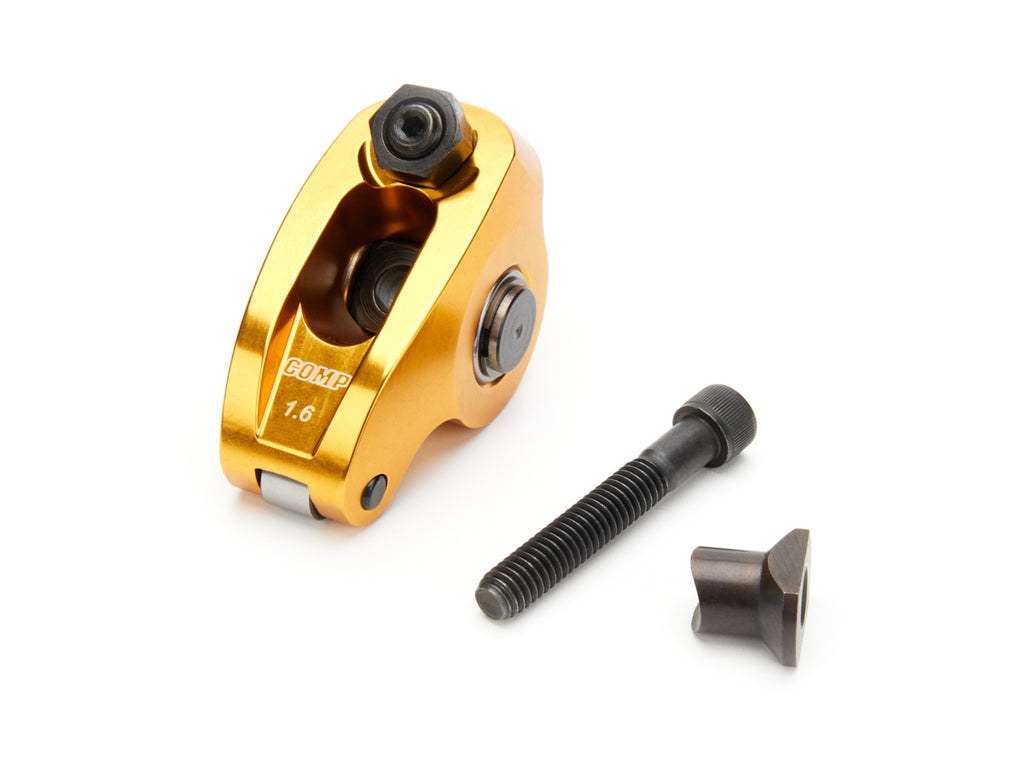 COMP CAMS 19052-1 COMP Cams SBF Aluminum Roller Rocker Arm 1.6 Ratio - Pedestal Mount, Full Roller, Gold Anodized for Small Block Ford