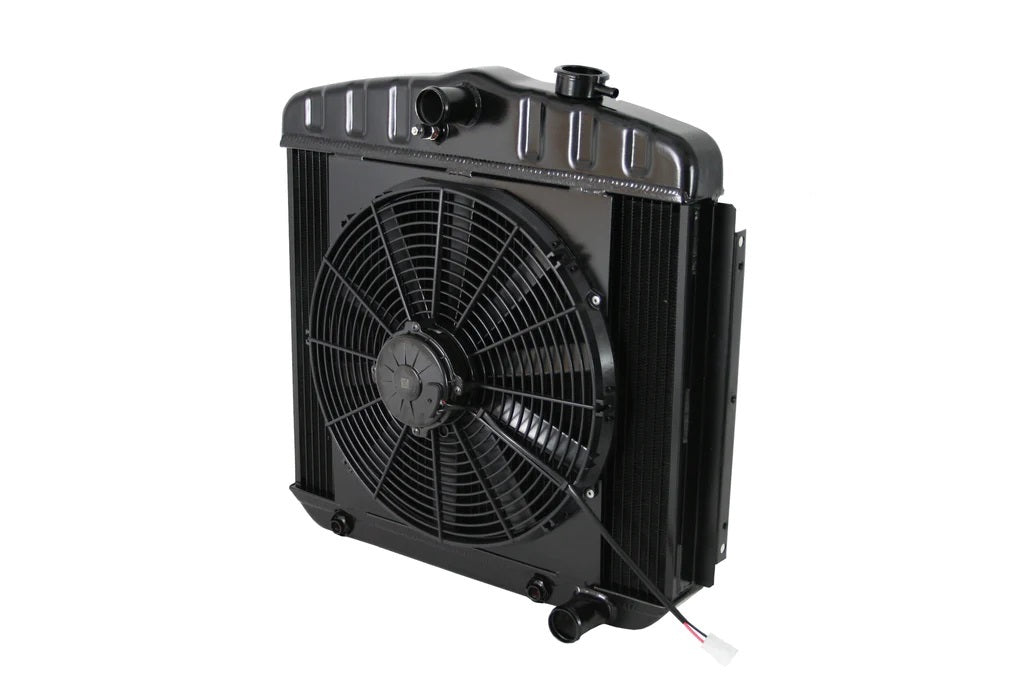 DEWITTS RADIATOR 32-6239013A Radiator w/Fans 55-57 Chevy LS Auto Trans Blk