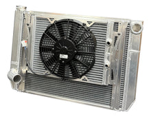 Load image into Gallery viewer, FLUIDYNE PERFORMANCE MGM.SLM.OPENV2 Fluidyne Performance MGM.SLM.OPENV2 Dual Pass Aluminum Radiator with Fan and Fill Neck for Passenger Side Inlet and Outlet