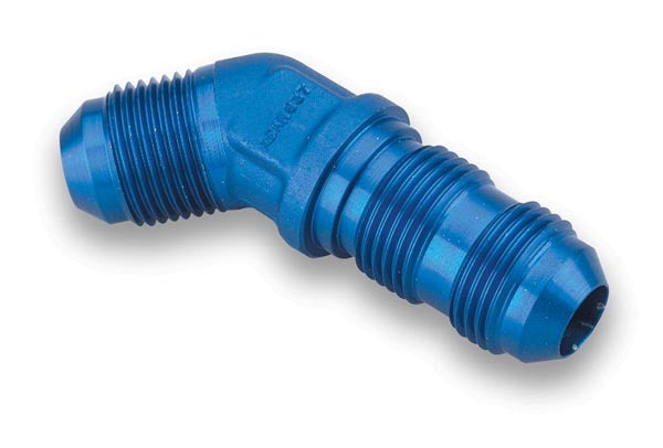 EARLS 983708ERL EARLS #8 45 Degree Bulkhead Fitting - Aluminum Blue Anodized 8 AN Male to Male