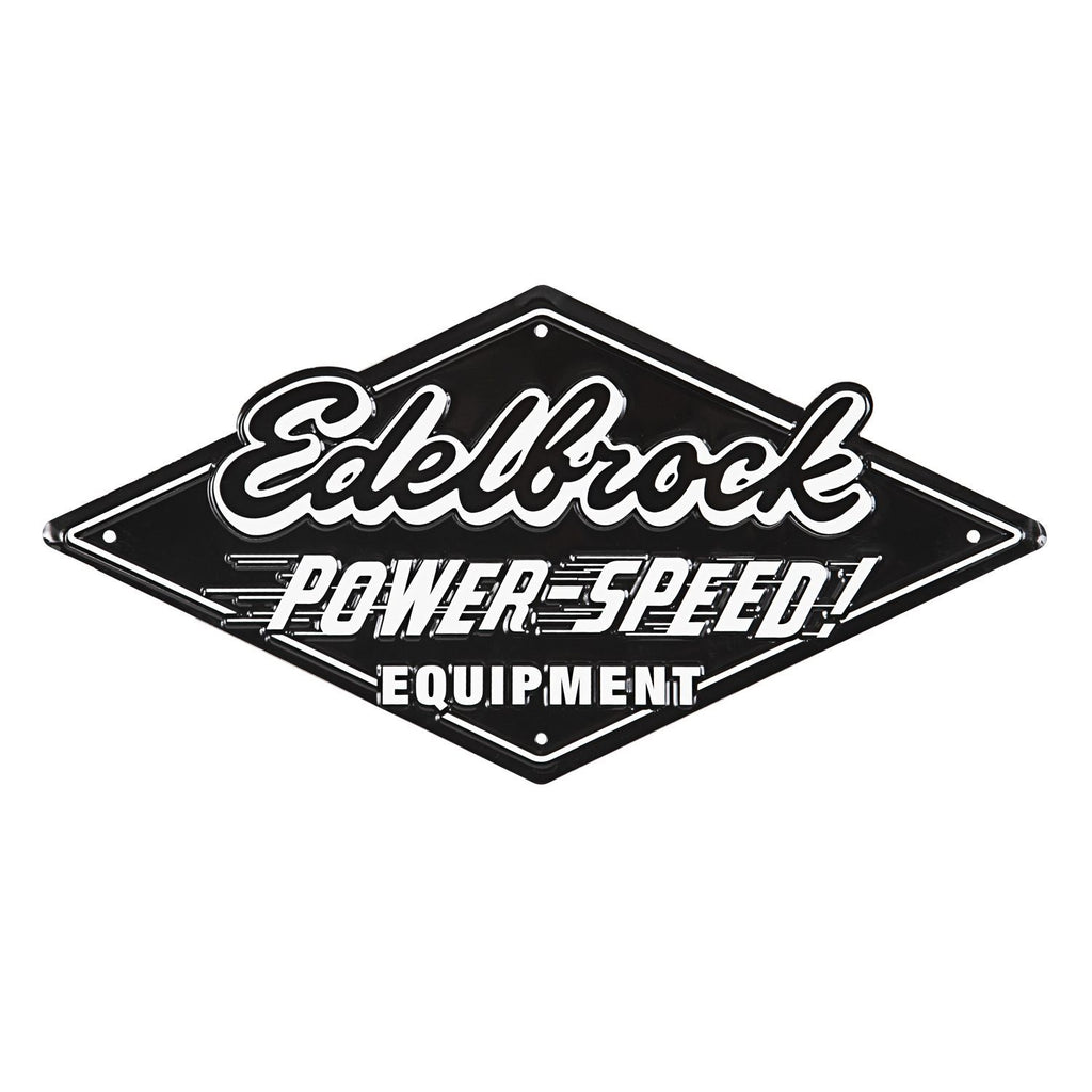 EDELBROCK 189147 Edelbrock Power Speed Metal Garage Sign - Steel Wall Decor with Black and White Finish