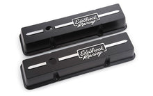Load image into Gallery viewer, EDELBROCK 41633 Edelbrock Race Series Valve Cover Kit for Small Block Chevy - Black Aluminum with Breather Hole and Edelbrock Logo