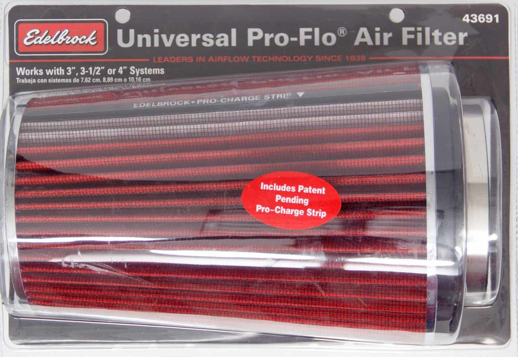 EDELBROCK 43691 Pro-Flo Air Filter Cone 10.5 Tall Red/Chrome