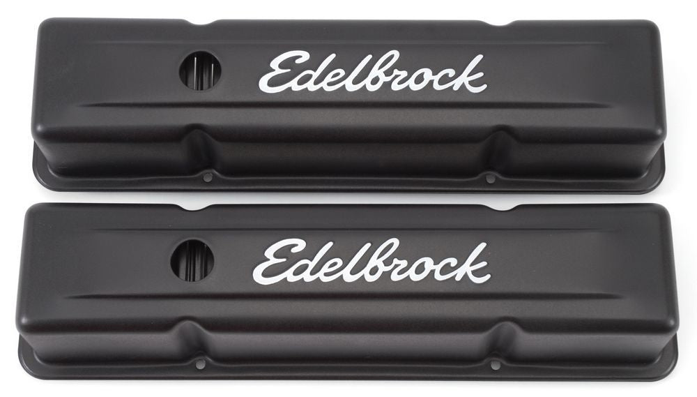 EDELBROCK 4643 Valve Cover Kit SBC Signature Series Black