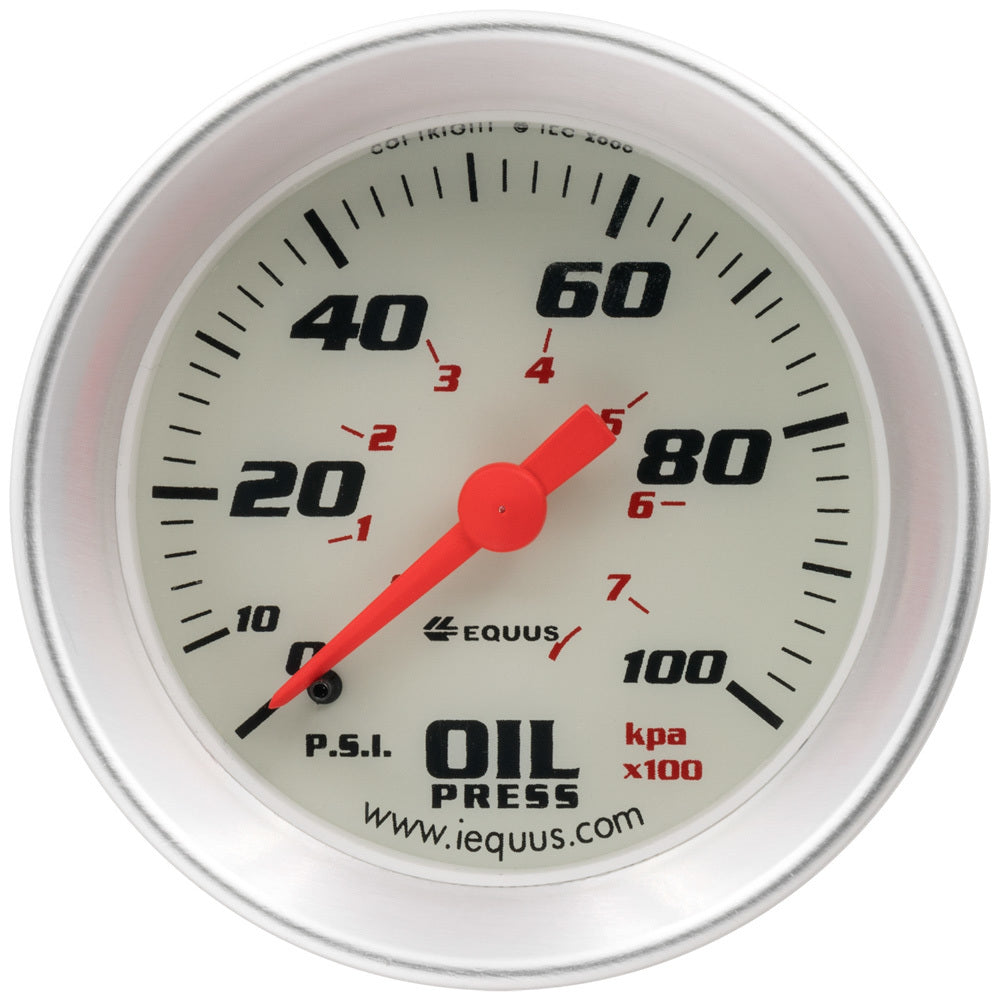 EQUUS E8244 2.0 Dia Oil Pressure Gauge Silver  0-100psi