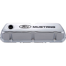 FORD 302-100 Chrome Steel Valve Cover Set w/Mustang Logo