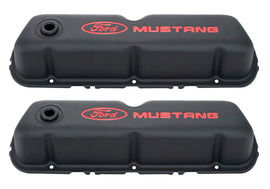 FORD 302-101 Black Steel Valve Cover Set w/Mustang Logo