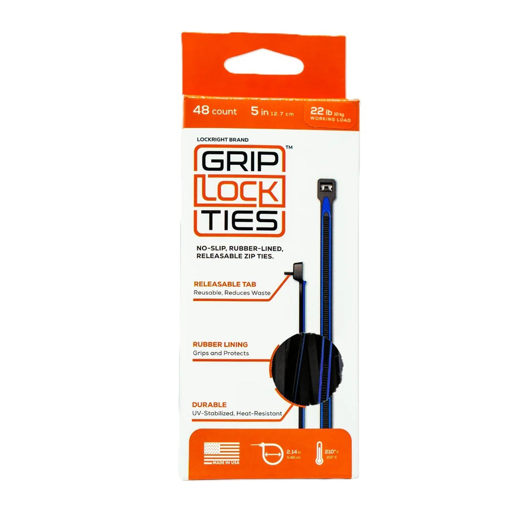 GRIP LOCK TIES G5-BKBU-X48 Grip Lock Ties 5-Inch Releasable Nylon Zip Ties with Blue Rubber Lining, Black, Pack of 48