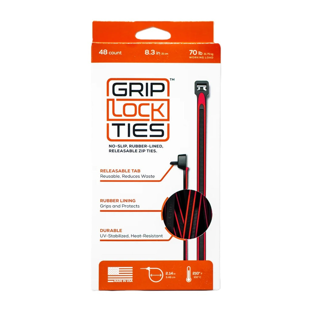 GRIP LOCK TIES G8-BKRD-X48 GRIP LOCK TIES 8-Inch Releasable Zip Ties Set of 48 in Black and Red with Rubber Lined Design