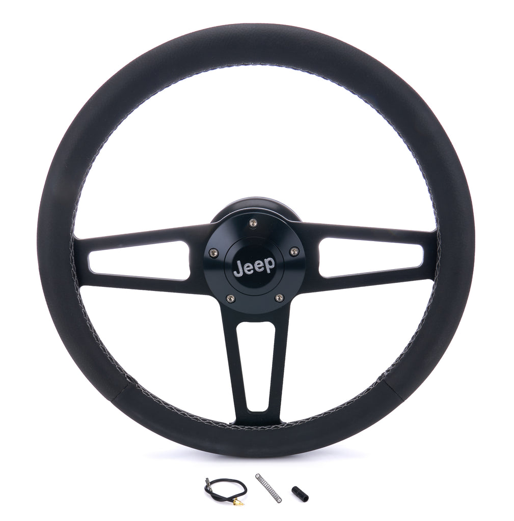 GRANT 1919 T Series Blk Wheel Jeep Logo/Install Kit