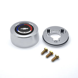 GRANT 5932 Grant Billet Horn Button Chevrolet Hi-Rise Blue Red White Bowtie Aluminum Polished for 3-Bolt Steering Wheels