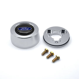 GRANT 5933 Grant Billet Horn Button for Ford - Hi-Rise Black and Blue Aluminum with Ford Oval Logo - Fits 3-Bolt Steering Wheels
