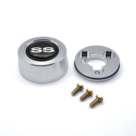 GRANT 5937 Grant Billet Horn Button SS for Chevrolet Super Sport - Black and Silver Aluminum, 3-Bolt Steering Wheel Compatible