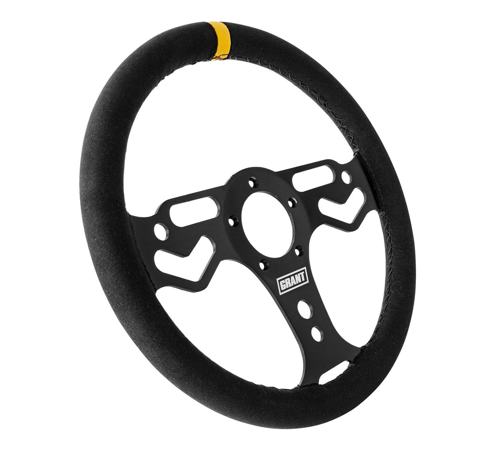 GRANT 611 Grant 611 Pro Stock 13-Inch Diameter 3-Spoke Steering Wheel with Black Suede Grip and Yellow Stripe