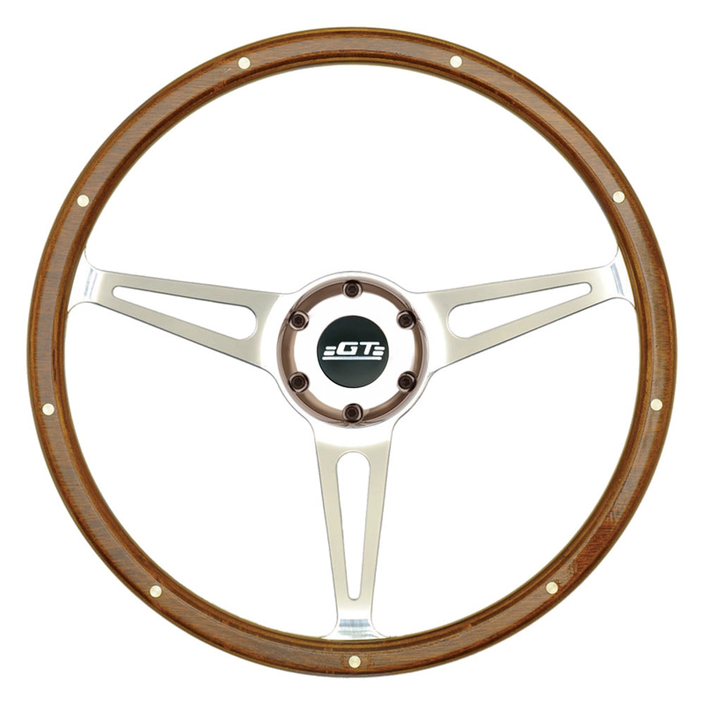 GT PERFORMANCE 32-4247 GT3 Cobra Style Wood Ste ering Wheel 14in Polish