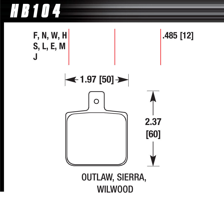 HAWK BRAKE HB104F.485 HAWK Brake DL Single/1000 HPS Brake Pad (Part Number: HB104F.485)