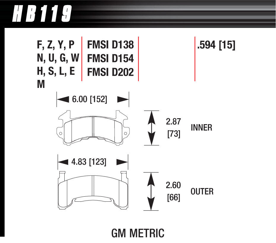 HAWK BRAKE HB119U594 Metric GM DTC-70