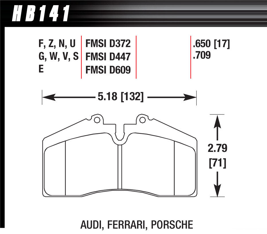 HAWK BRAKE HB141U650 Brake PAds DTC-70 Audi Ferrari Porsche