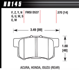 HAWK BRAKE HB145N570 Street Brake Pads Rear Honda HP Plus