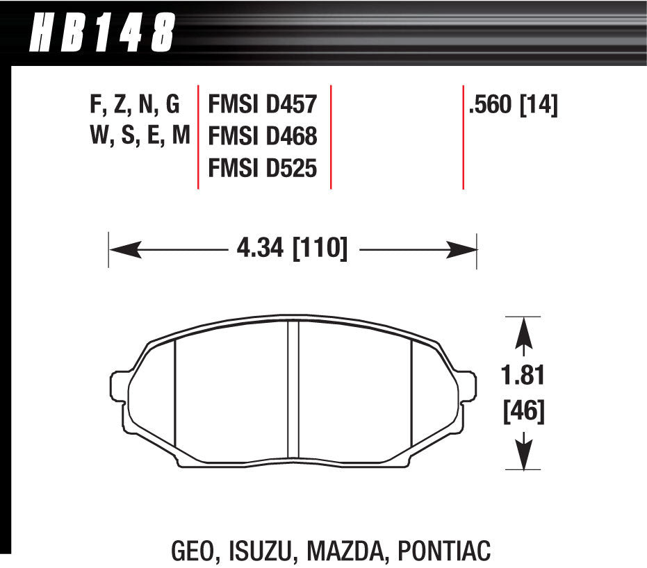 HAWK BRAKE HB148W.560 Hawk Brake HB148W.560 Front Brake Pads for Mazda Miata 1991-1994, DTC-30 Compound Set of 4