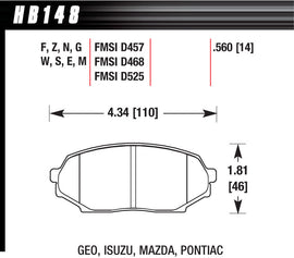 HAWK BRAKE HB148W.560 Hawk Brake HB148W.560 Front Brake Pads for Mazda Miata 1991-1994, DTC-30 Compound Set of 4