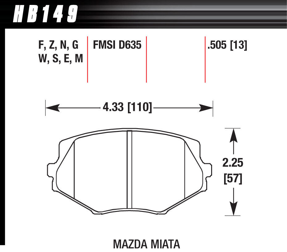 HAWK BRAKE HB149N505 Street Brake Pads Front Miata HP Plus