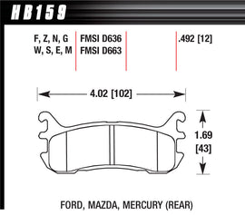 HAWK BRAKE HB159G492 Street Brake Pads Rear Miata DTC 60