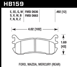 HAWK BRAKE HB159W.492 Street Brake Pads Rear Miata DTC 30