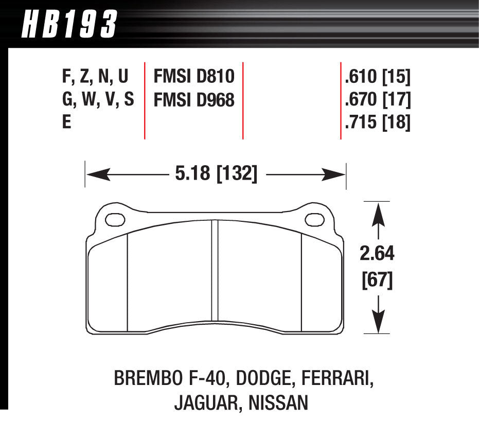 HAWK BRAKE HB193U.670 Hawk Brake Motorsports DTC-70 Brake Pads HB193U.670