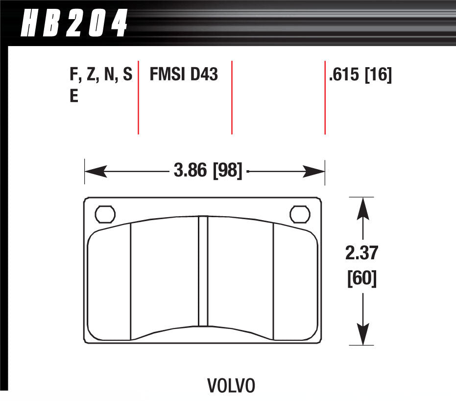 HAWK BRAKE HB204N615 Brake Pads Volvo Front HP Plus