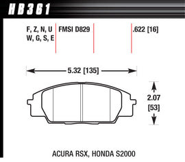 HAWK BRAKE HB361N622 Street Brake Pads Front RSX / S2000 HP Plus