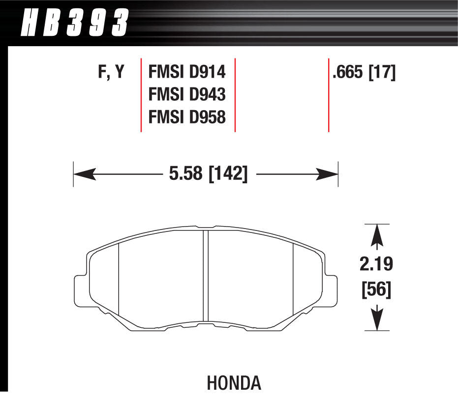 HAWK BRAKE HB393F.665 Hawk Brake HPS Front Brake Pads for Honda Civic 2002-2021, Part HB393F.665