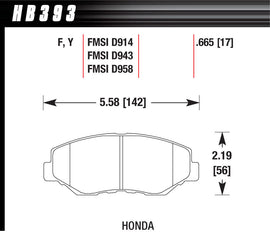 HAWK BRAKE HB393F.665 Hawk Brake HPS Front Brake Pads for Honda Civic 2002-2021, Part HB393F.665